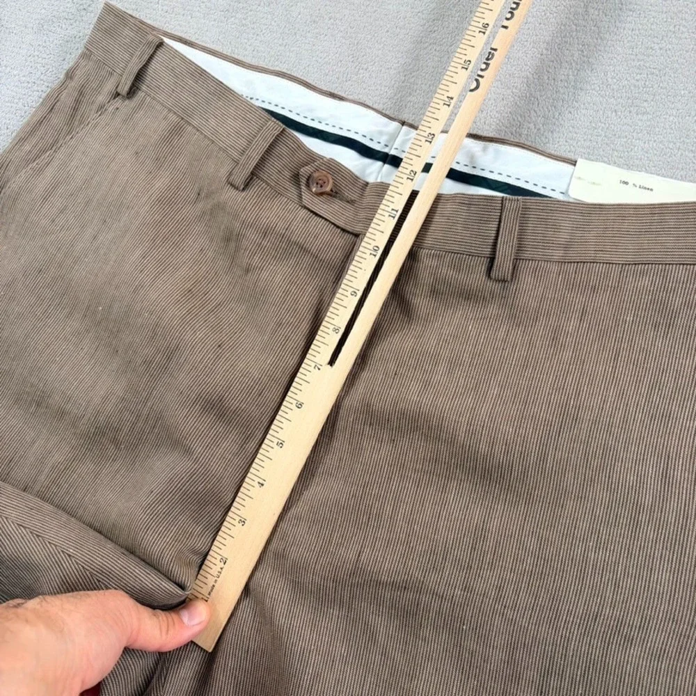 Lauren Ralph Lauren Trim Fit Trouser Pants in Brown 100% Linen Flat Front NWT